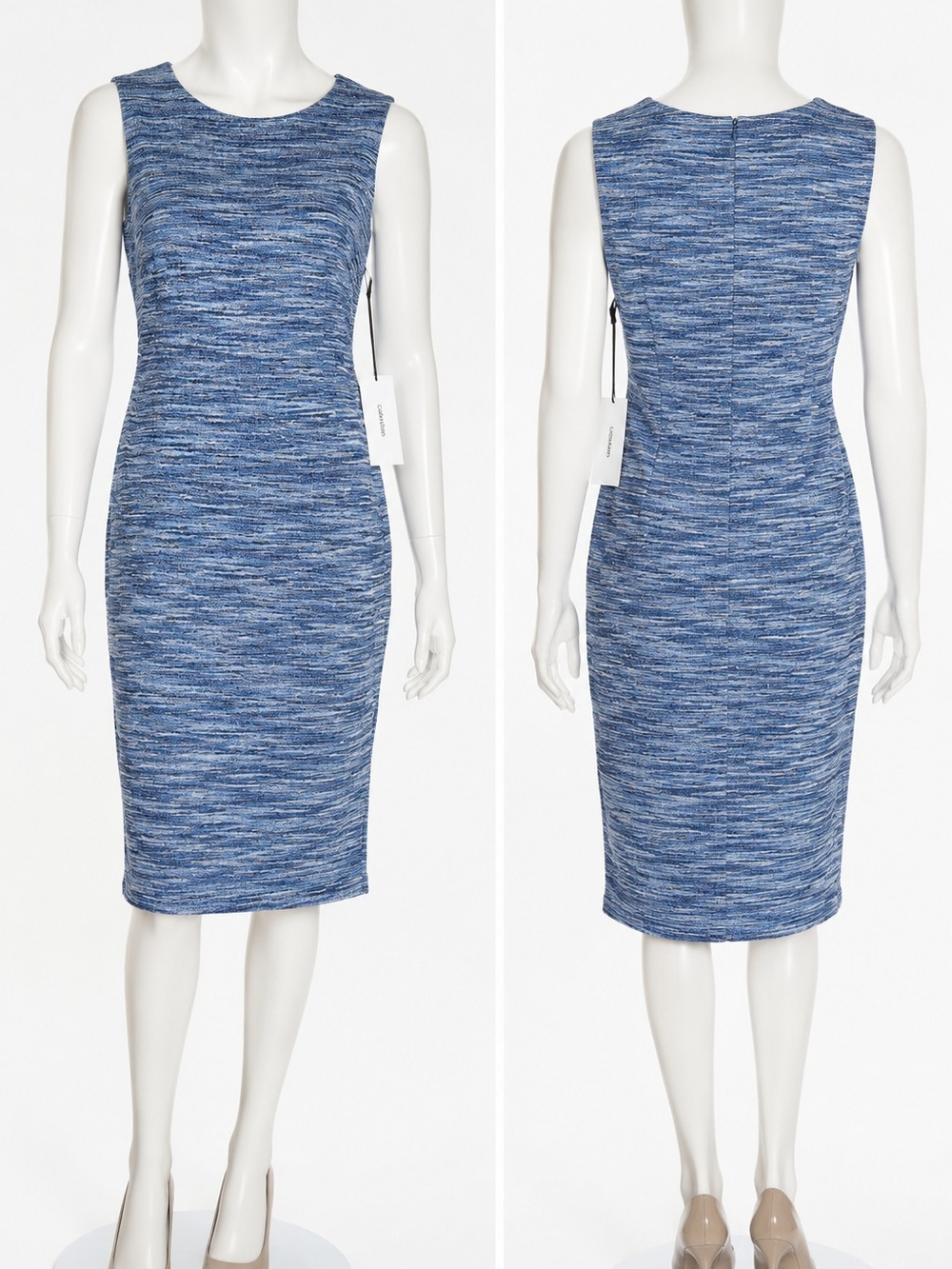 Calvin Klein Blue Textured Sheath Dress Size 6 NWT Sleeveless Knee Length